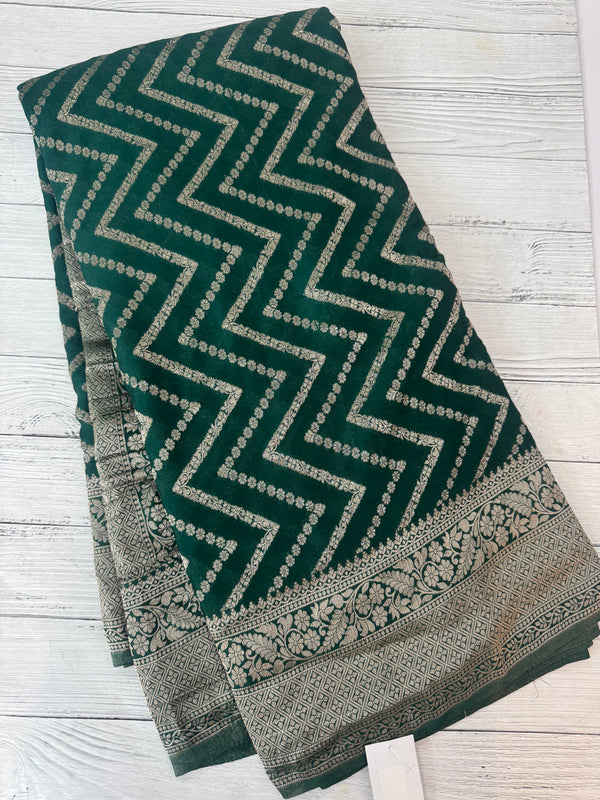 Semi Banarasi Georgette saree MKGS721 BottleGreen