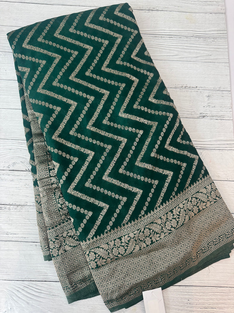 Semi Banarasi Georgette saree MKGS721 BottleGreen