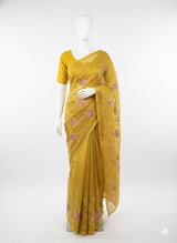 Soft kota checks saree with embroidery - MS7676 MustardYellow