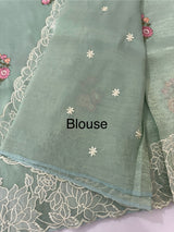 Soft crush Organza saree with embroidery and applique work MS14764 PastelAquaBlue