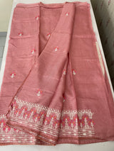 Soft kota checks saree with embroidery - MS7645 PeachyPink