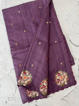 Blended tussar silk saree with embroidery- MS1072