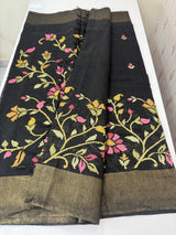 Jute Linen saree with embroidery MSH7511 - Black