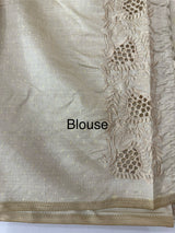 Cutwork blended tussar saree   - Cream MS5222