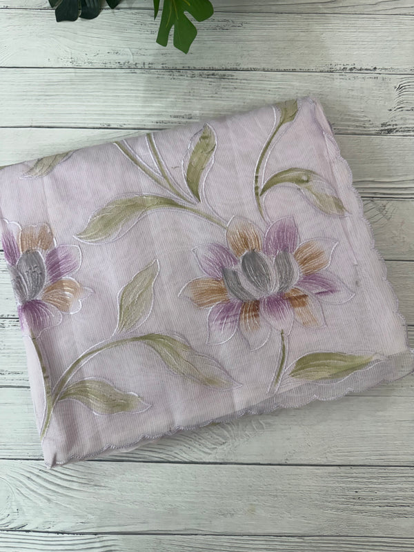 Supernet saree with embroidery and handpainting MSH104- PastelLavender