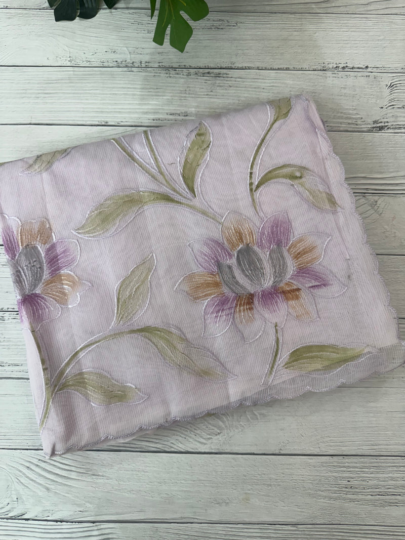 Supernet saree with embroidery and handpainting MSH104- PastelLavender