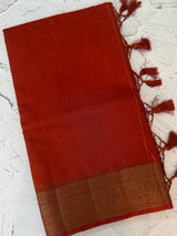 Jute silk saree with antique zari weaving MJL399 RustOrange