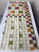 Semi chanderi saree with multi color checks- MSF334