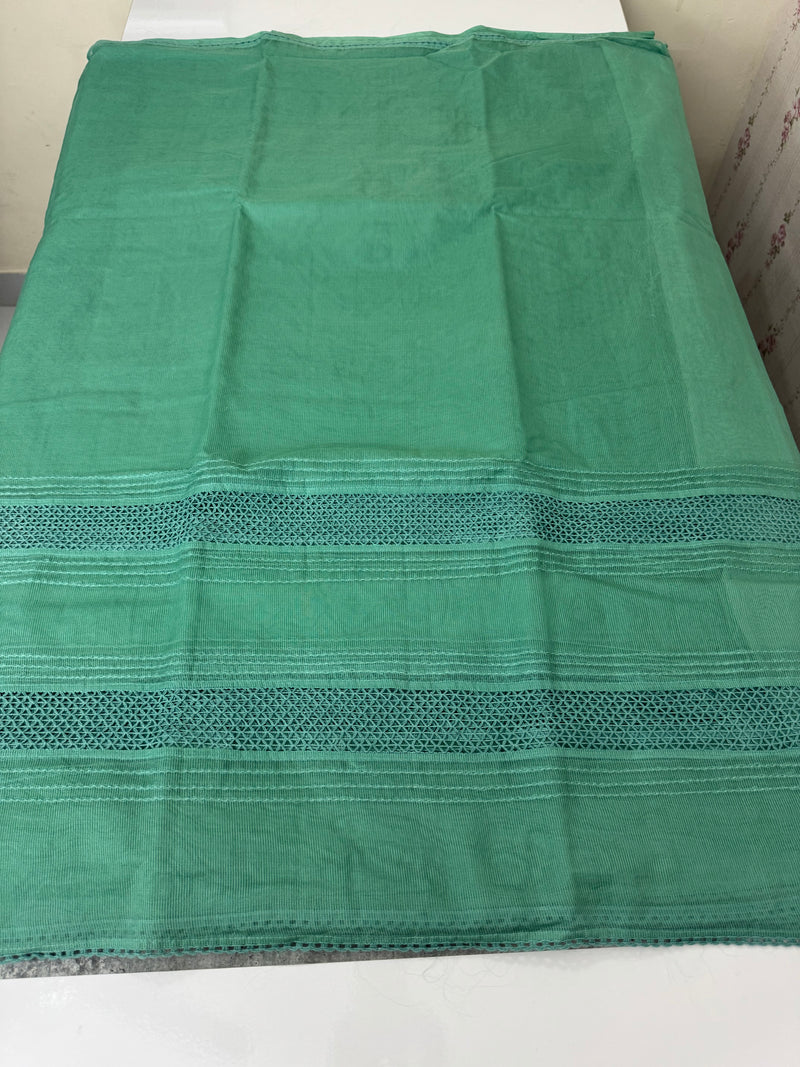 Supernet saree with crochet work and lace border MCJ5433 Jade Green