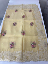 Soft crush Organza saree with embroidery and applique work MS14764 ButterYellow