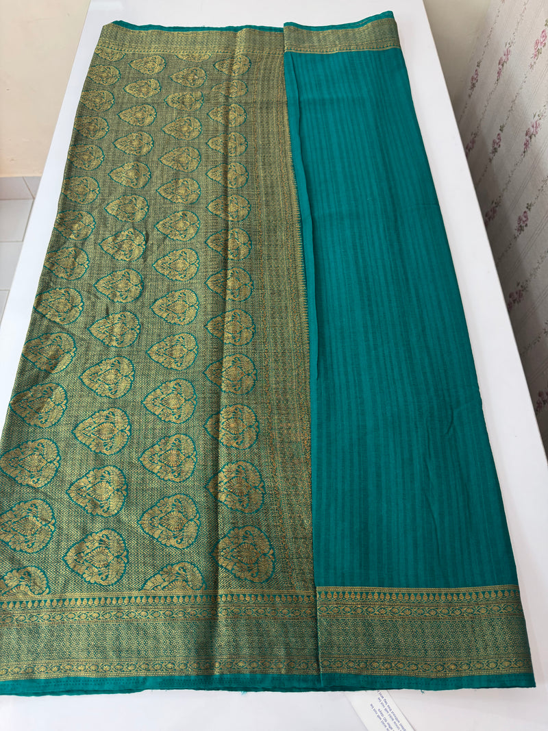 Crepe Banarasi viscose Georgette saree with brocade blouse MS953211- TealGreen