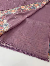 Crush Organza embroidery saree MS9741- DuskyWine