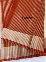 Semi chanderi saree -  MSH229 - Cream to RustOrange