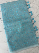 Moonga checks saree with embroidery MSH219 Blue