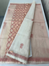 Premium Moonga checks saree with Hand Chikankari work  MSH246 Peach