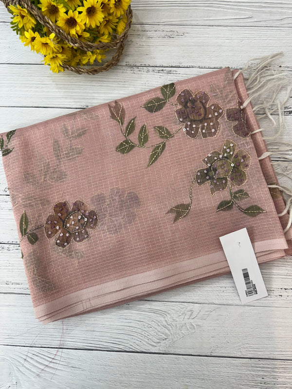 Handworked Tissue silk saree with French Knots MS7776 DuskyPink