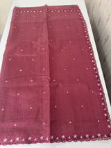 Blended tussar saree with cutwork border- MSHK268 Cranberry