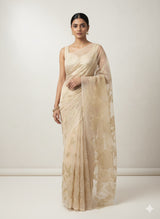 Organza saree with tissue applique work MS5081 - PastelPeach