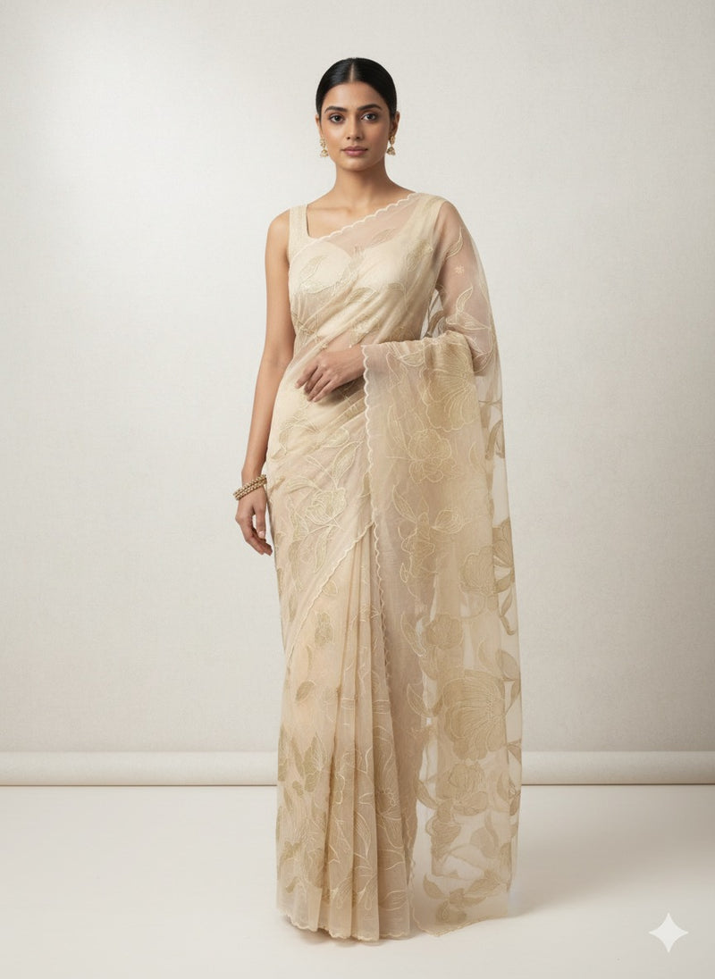 Organza saree with tissue applique work MS5081 - PastelPeach