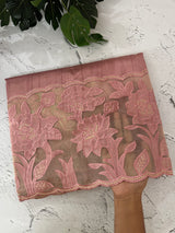 Blended tussar saree with organza applique applique borders MTSS452 DustyPeach