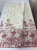 Mul chanderi embriodery saree  MSH135 - Offwhite & Red
