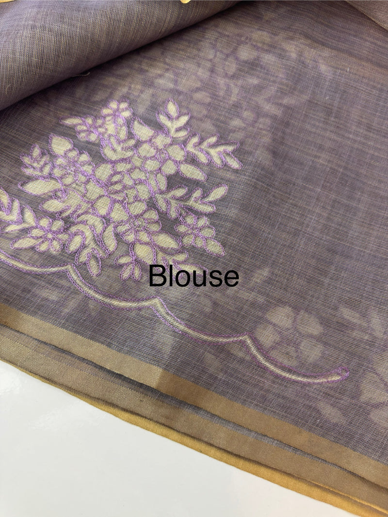 Tissue Linen Saree with applique work MRS890