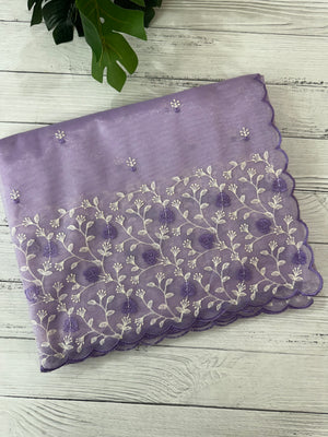 Glassy tissue organza saree with embroidery FKSF133- Lavender
