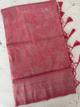 Silver zari woven soft silk saree with brocade blouse MSB5666 PeachPink