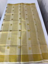 Kerala golden tissue cotton saree - polka dots