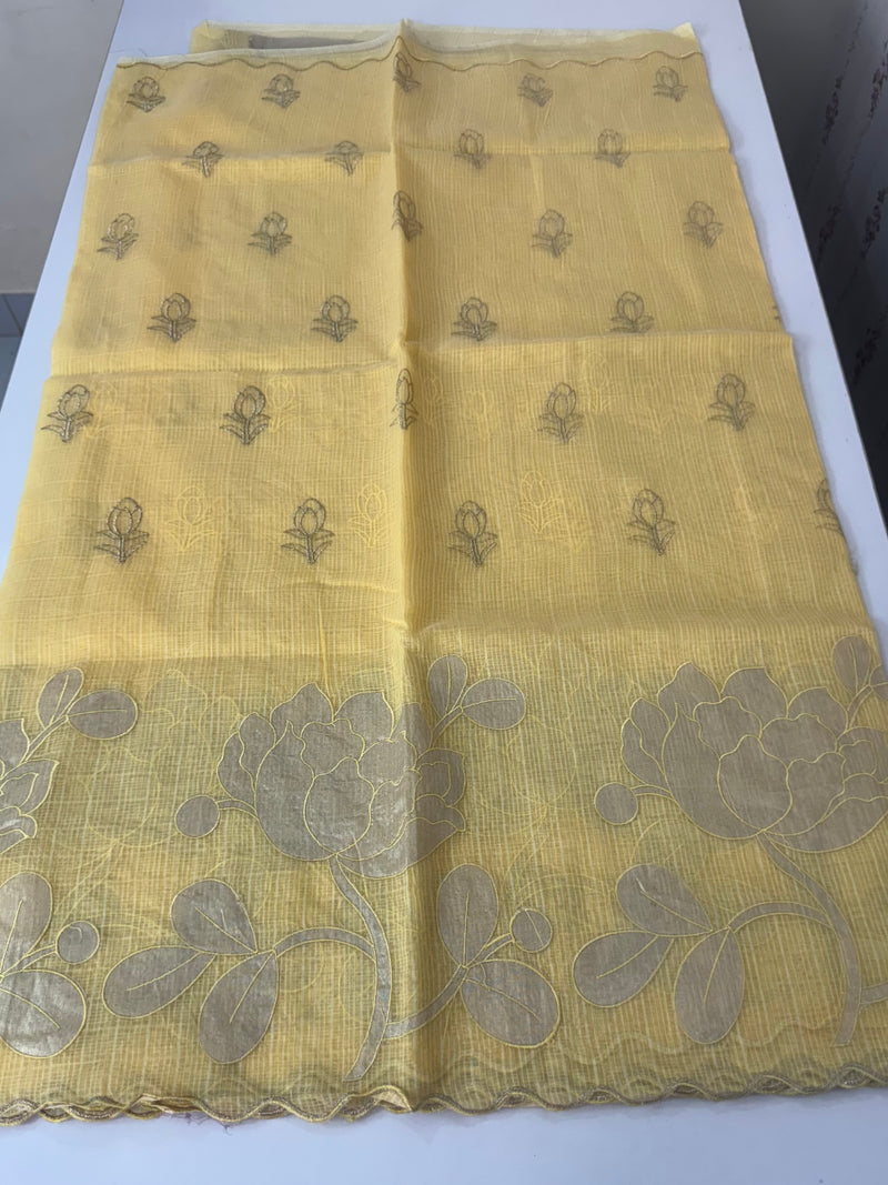 NetKota saree with tissue applique work MS15145 - PastelYellow