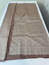 Banarasi semi katan saree in silver zari SHSNRIC -Nude Brown