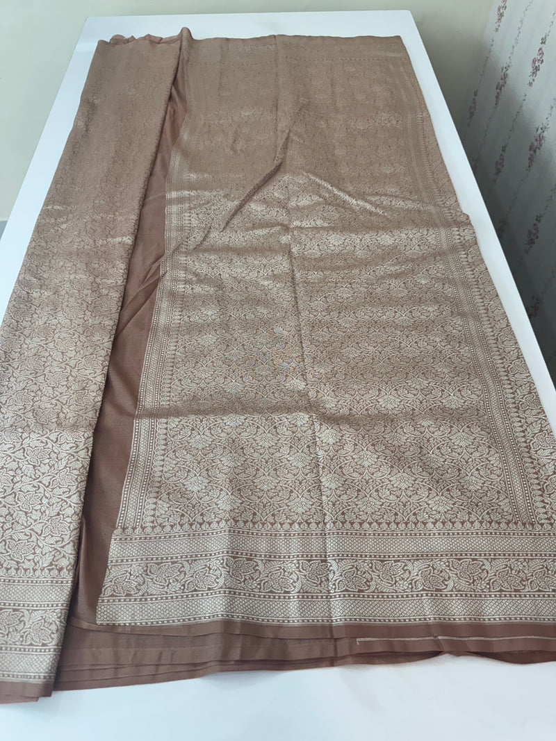 Banarasi semi katan saree in silver zari SHSNRIC -Nude Brown
