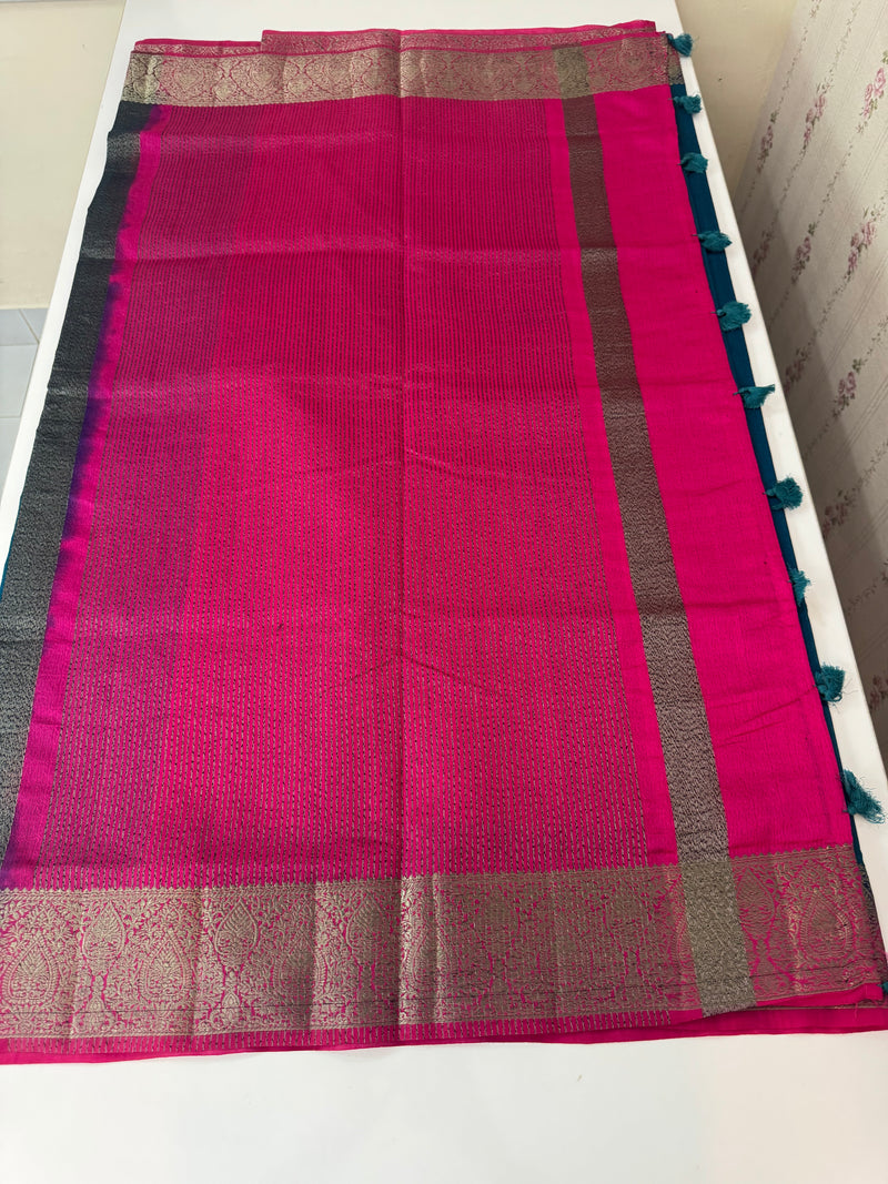 Blended tussar silk sarees with contrast pallu & blouse MTL430