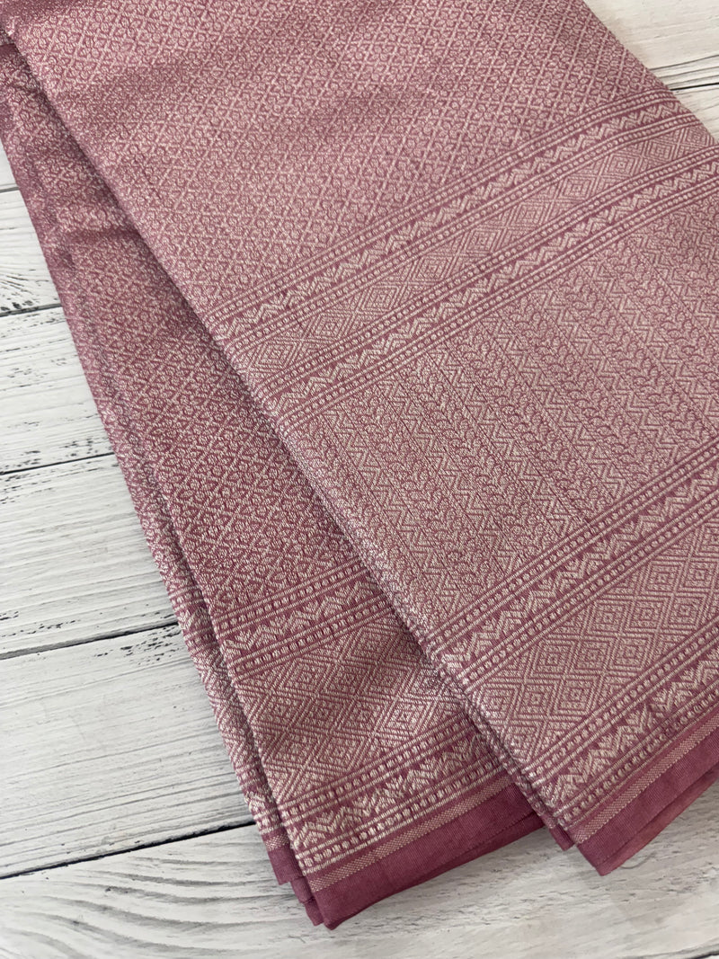 Banarasi semi katan saree in silver zari MS14667- Pastel OnionPink