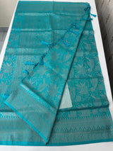 Silver zari woven soft silk saree with brocade blouse MSB5666 SeaBlueGreen