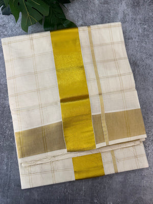 Kerala golden cotton saree - big checks