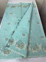 Supernet saree with cross stitch embroidery MSH116 - LightBlue