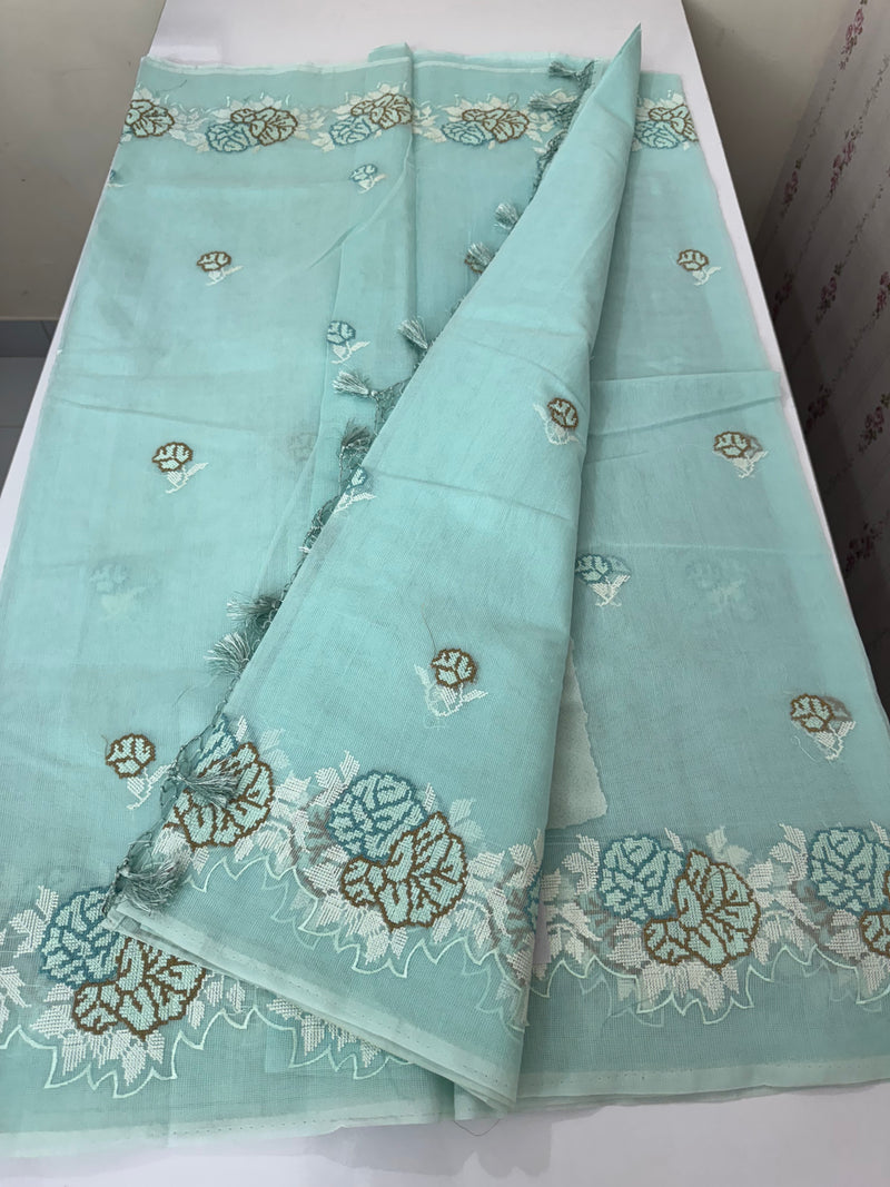 Supernet saree with cross stitch embroidery MSH116 - LightBlue