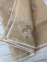 Soft kota checks saree with embroidery - FKSF242 Chiku