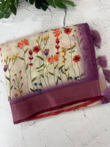 Handworked floral digital printed semi Linen Saree MS14775 (4)