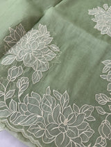 Tissue mix soft Organza saree with applique work MSCK38 DustyGreen