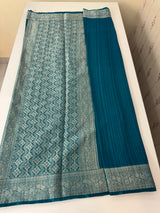 Silver Crepe Banarasi viscose Georgette saree with brocade blouse MS953211- TealBlue