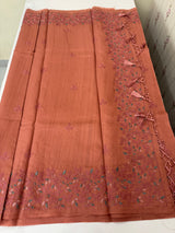 Embriodery Blended Matka Tussar silk saree MS6790 - Peach