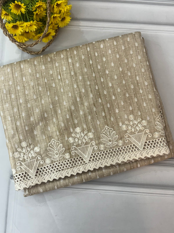 Cutwork blended tussar saree MTS608 - Beige
