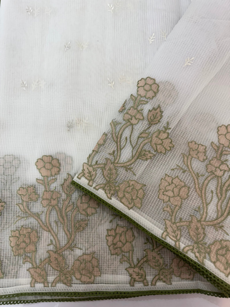 NetKota Applique work saree  MSH123- White & Green