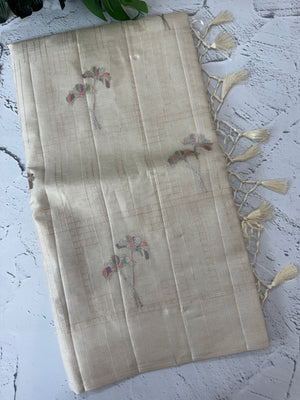 Blended tussar saree with embriodery - MS8665(3) Cream