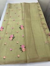 Tissue mix Soft silk saree with embroidery MS8189- PastelGreen