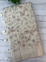 Blended tussar saree with embriodery - MS8665 Cream