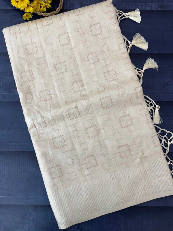 Blended tussar saree with embriodery - MS8665 Cream