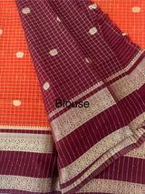 Checks Soft crepe silk saree with zari weaving MSH1973- Orange to DeepMaroon